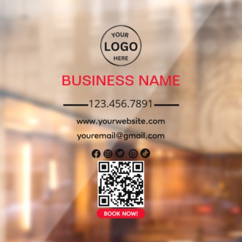 Qr Code Business Black Red Logo Social Media  Window Cling