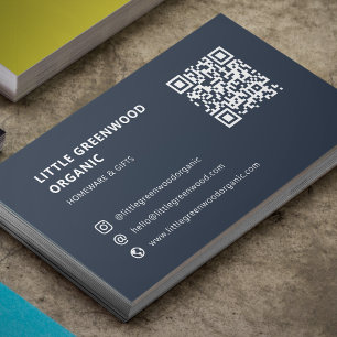 QR Code Business Card   Modern Minimal Navy Blue