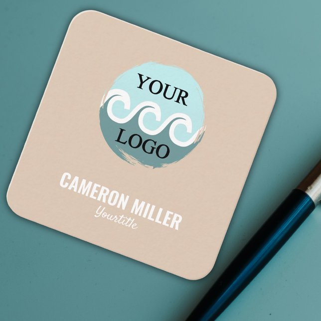 QR code business card, Soft beige Logo minimalist  Square Business Card (Neutral color business card with logo - qr code business card )