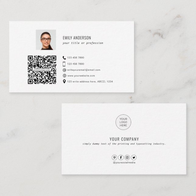QR code Business card with photo simple corporate  (Front/Back)