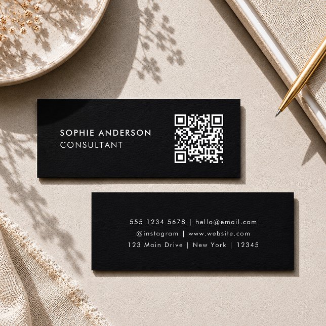 QR Code Business Cards | Mini Black Contact Card (Black mini business cards with a custom QR code for simple, polished contact sharing.)