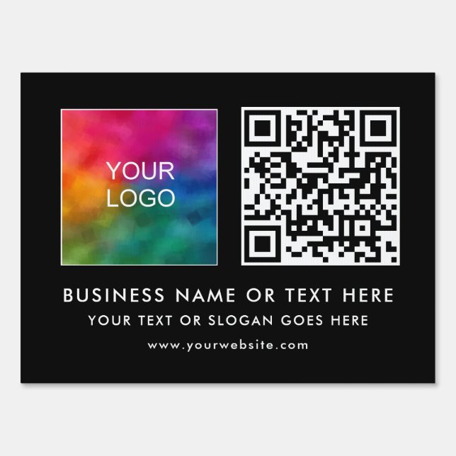 QR Code Business Company Logo Modern Black Yard Sign (Front)