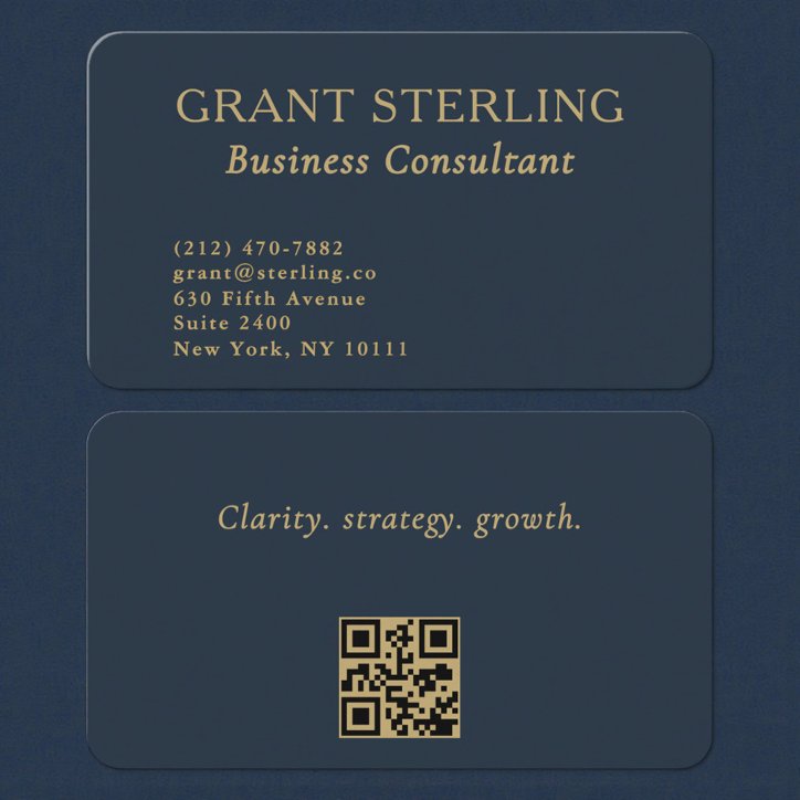 QR Code Business Consultant Navy Blue Gold Business Card