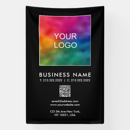 QR Code Business Corporate Logo Template Black Banner