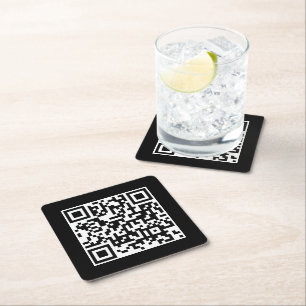 QR Code Business Corporate Minimalist Black Square Paper Coaster