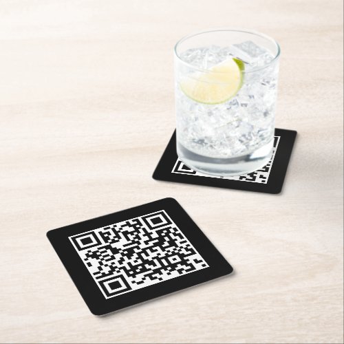 QR Code Business Corporate Minimalist Black  Square Paper Coaster