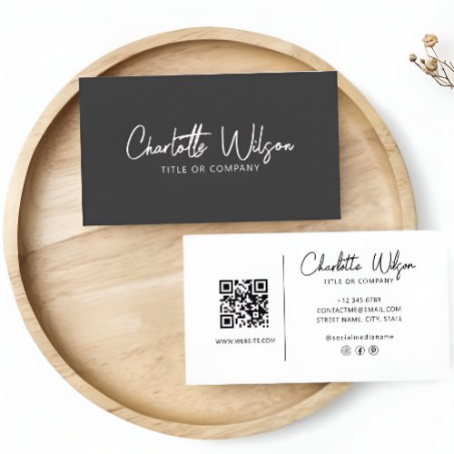 QR Code Business custom Black Modern Professional Business Card