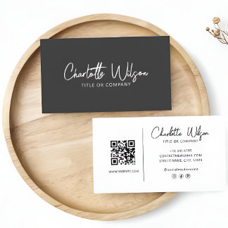 QR Code Business custom Black Modern Professional Card
