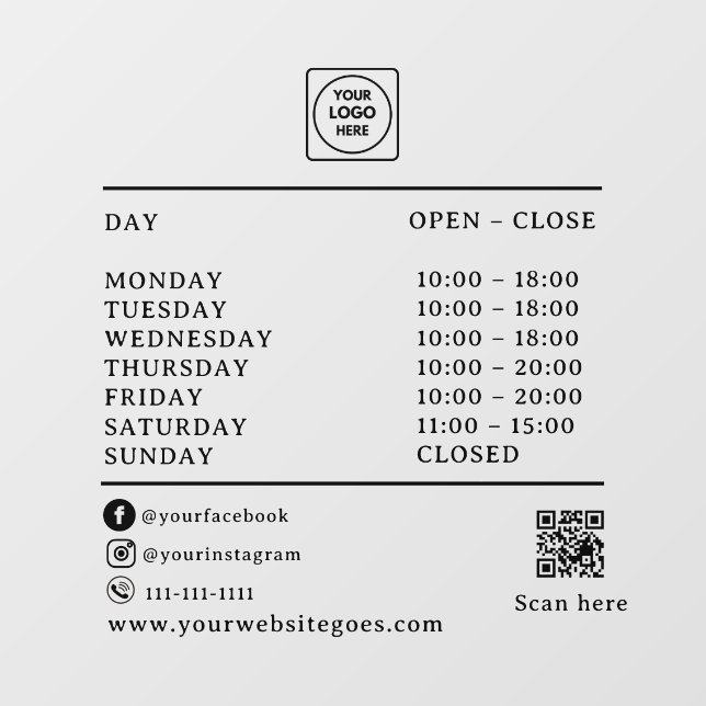 QR Code Business Hours Logo AI door sign (Sheet)