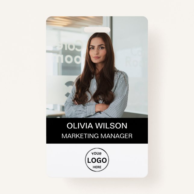 Qr Code Business ID Card Modern Photo Employee Badge (Front)
