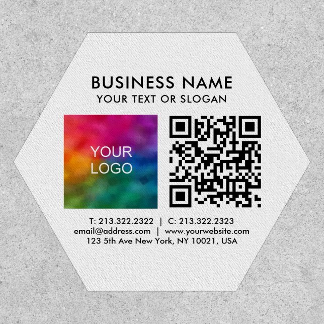 QR Code Business Logo Add Text Hexagon Template Patch (Front)