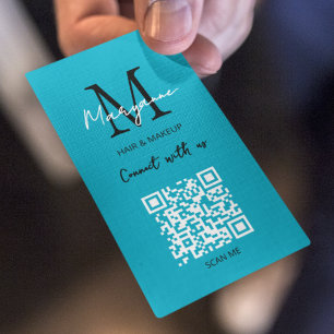 QR Code Business Logo Aqua Blue Card