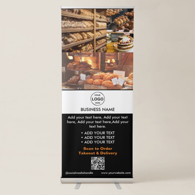 Qr code Business Logo Bakery Restaurant Cafe Photo Retractable Banner (Front)