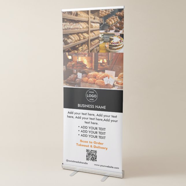 Qr code Business Logo Bakery Restaurant Cafe Photo Retractable Banner (3/4)