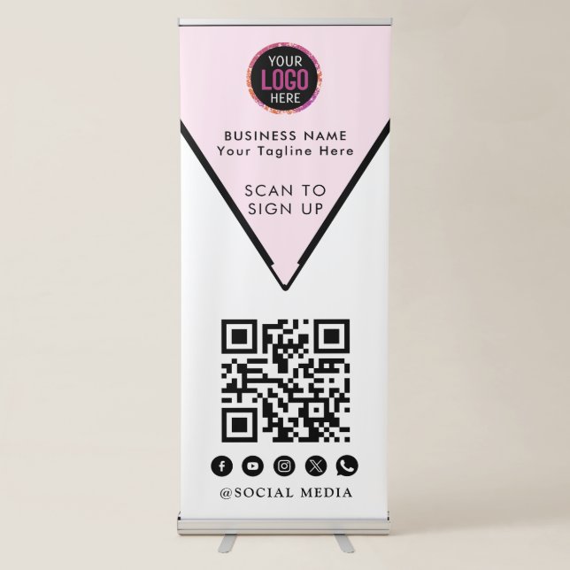 QR Code | Business Logo Black and White  Retractable Banner (Front)