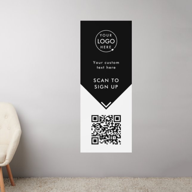 QR Code | Business Logo Black and White Wall Decal (Living Room 2)