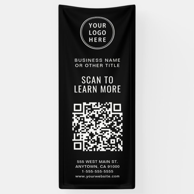 QR Code Business Logo Black Banner (Vertical)
