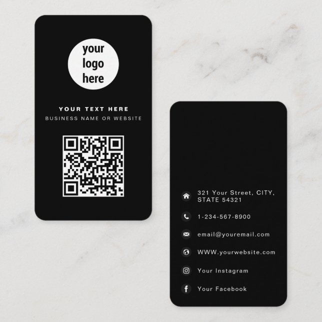 QR Code Business Logo Black Corporate  Card (Front/Back)