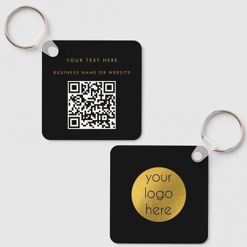 QR Code Business Logo Black Gold Minimalist Keychain