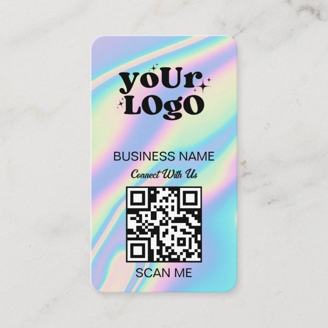 QR Code Business Logo | Black Holographic Modern Business Card