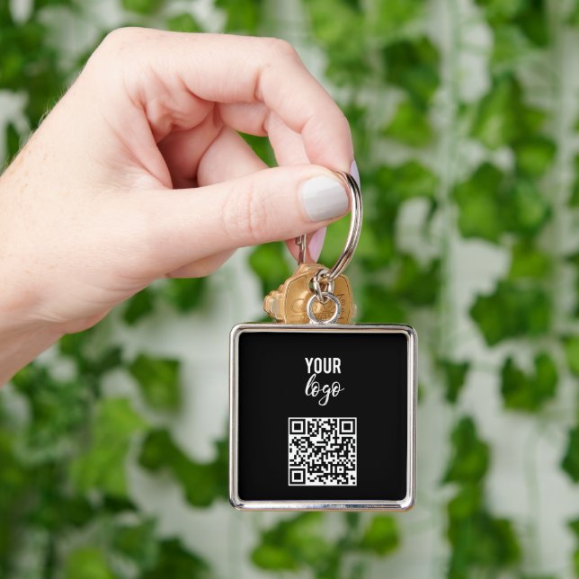 QR Code Business Logo Black Minimalist Black Keychain (Hand)