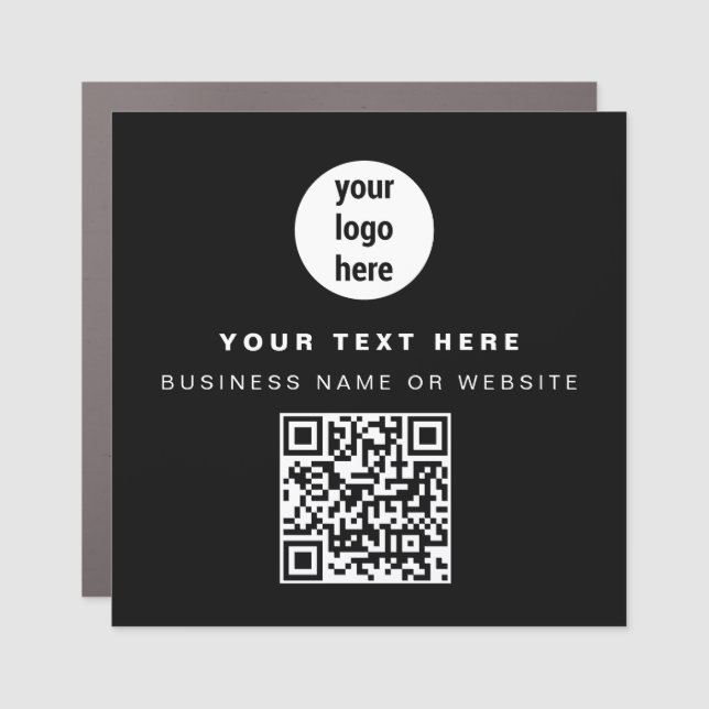 QR Code Business Logo Black Minimalist Business Car Magnet (Front)