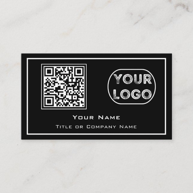 QR Code Business Logo Black Minimalist Business Card (Front)