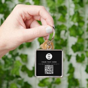 QR Code Business Logo Black Minimalist Business Keychain