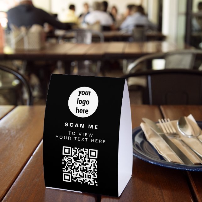 QR Code Business Logo Black Minimalist Business  Paper Table Tent (Insitu(Restaurant))