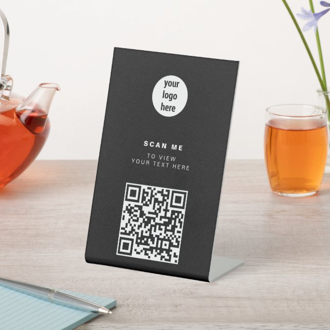 QR Code Business Logo Black Minimalist Business  Pedestal Sign (In SItu)
