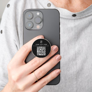 QR Code Business Logo Black Minimalist Business  PopSocket