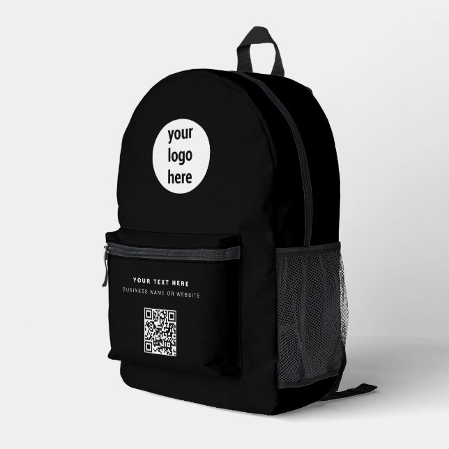 QR Code Business Logo Black Minimalist Business  Printed Backpack (Back Corner Right)