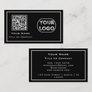 QR Code Business Logo Black Minimalist Card