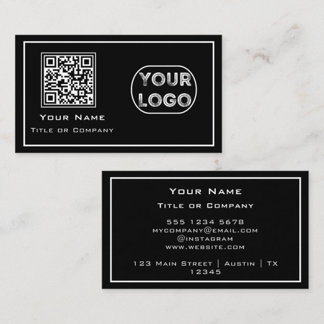 QR Code Business Logo Black Minimalist Card (Front/Back)