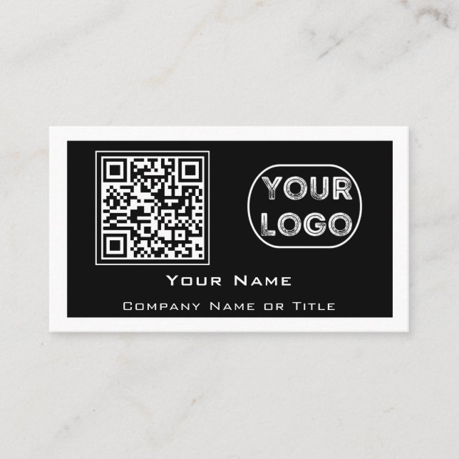 QR Code Business Logo Black Minimalist Card (Front)