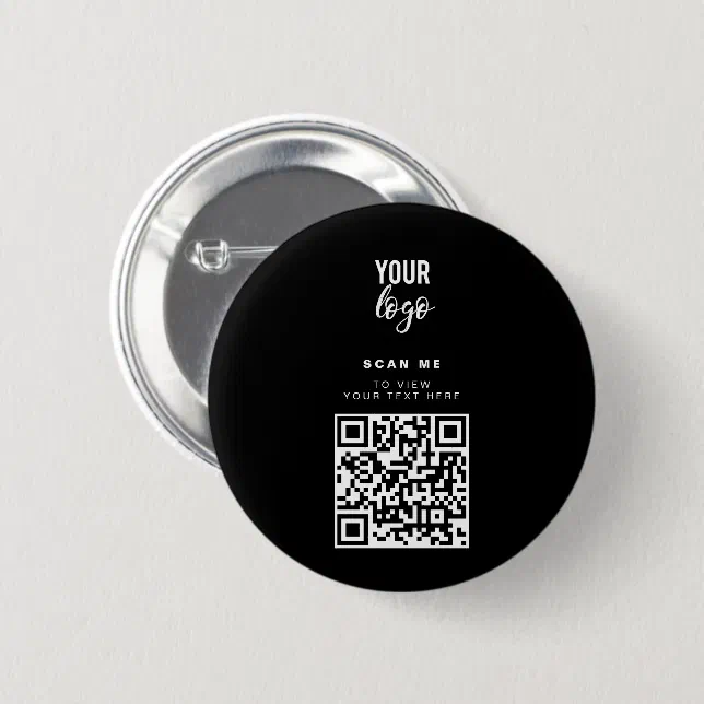 QR Code Business Logo Black Minimalist Corporate Button | Zazzle