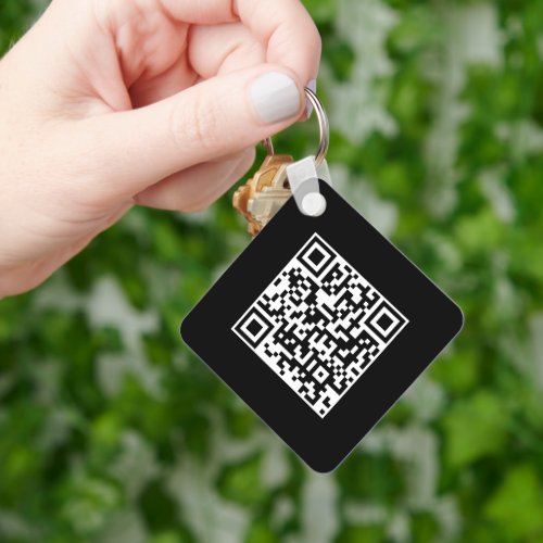 QR Code Business Logo Black Minimalist Corporate Keychain