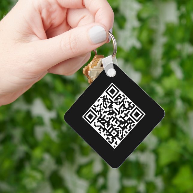 QR Code Business Logo Black Minimalist Corporate Keychain (Hand)