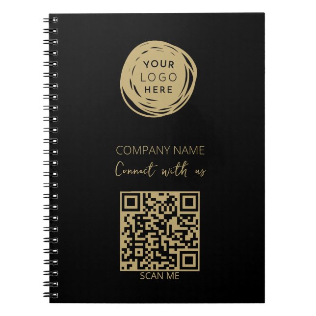 QR Code Business Logo Black Modern Notebook (Front)
