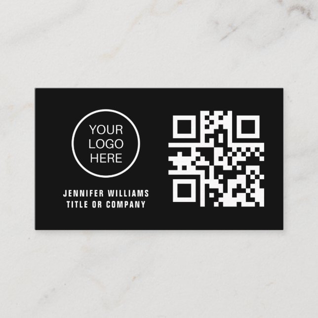 QR Code Business Logo | Black Modern Professional  Business Card (Front)