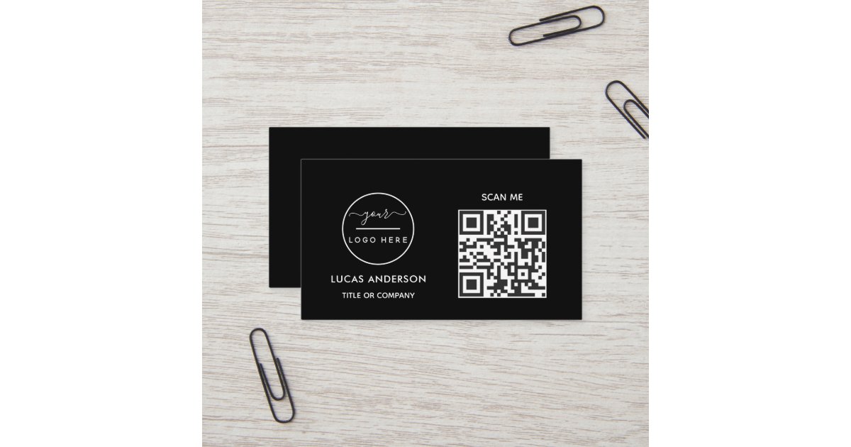 QR Code Business Logo | Black Modern Professional Business Card | Zazzle