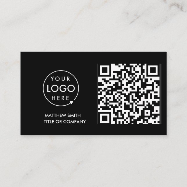 QR Code Business Logo | Black Modern Professional  Business Card (Front)
