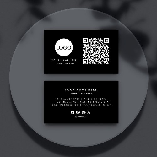 QR Code Business Logo  Black Modern Professional  Business Card