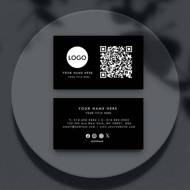 QR Code Business Logo | Black Modern Professional  Business Card (Creator Uploaded)