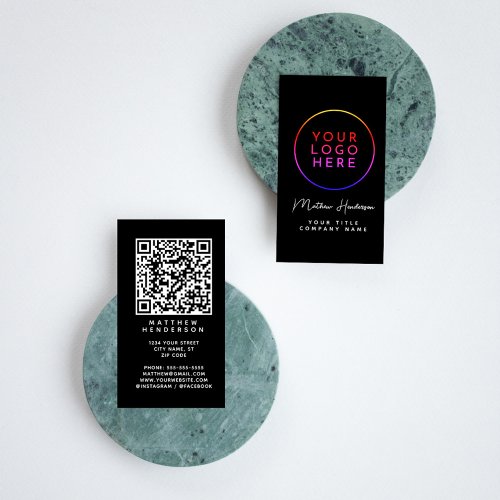 QR Code Business Logo Black Modern Professional Business Card