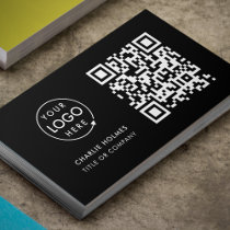 QR Code Business Logo | Black Modern Professional Business Card