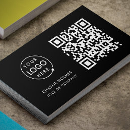 QR Code Business Logo | Black Modern Professional Business Card