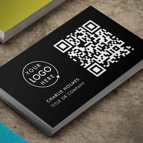 QR Code Business Logo  Black Modern Professional Business Card