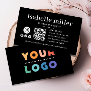 QR Code Business Logo Black Modern Professional Business Card