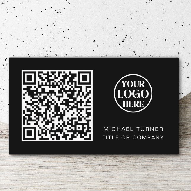 QR Code Business Logo Black Modern Professional Business Card (Creator Uploaded)